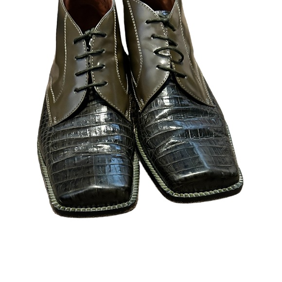 FRATELLI Men's Green Croc Embossed Leather Square Toe Lace Up Dress Shoe-Sz 9.5 - Picture 4 of 14